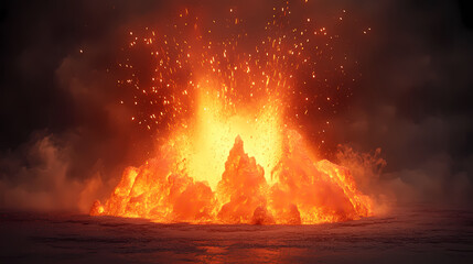 Fiery molten lava erupting from volcanic explosion abstract digital rendering dynamic and dramatic flowing magma texture with intense heat and scorching energy. Incandescence. Illustration