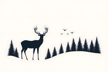 Obraz premium Black Deer silhouette graphic style wildlife simple drawing animal isolated on white background