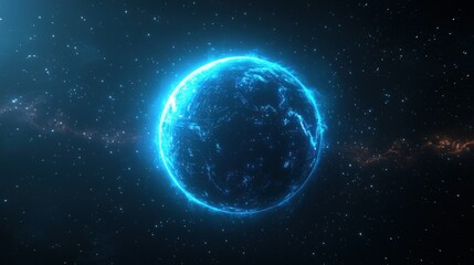 Obraz premium Glowing blue planet Earth in space.