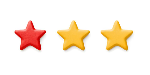 Obraz premium Three stars rating review 3d icon for apps and websites, isolated on white background 