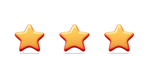 Obraz premium Three stars rating review 3d icon for apps and websites, isolated on white background 