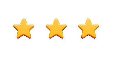 Obraz premium Three stars rating review 3d icon for apps and websites, isolated on white background 