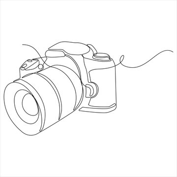 recommend clip art: Continuous camera single line art drawing sketch vector illustration