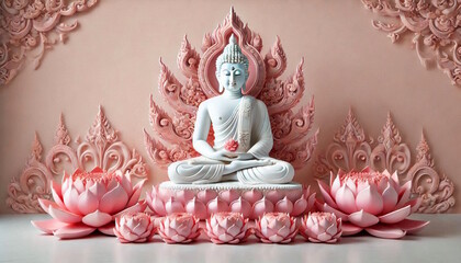 buddha statue or idol portrait with lotus in pink color background