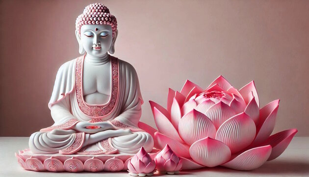 buddha statue or idol portrait with lotus in pink color background