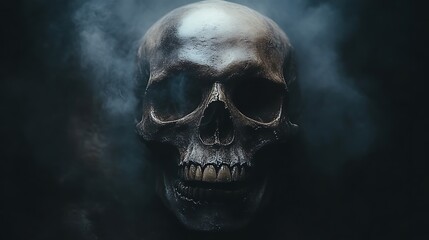 Fototapeta premium Dark Skull in Mystical Smoke: A Brooding Gothic Image
