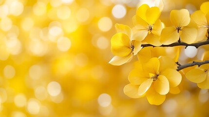 Golden Yellow Flowers Blooming on Branch