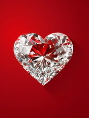 Fototapeta premium Heart-shaped diamond sparkles on a vibrant red background, symbolizing love and romance. Generative AI