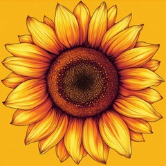 Vibrant sunflower close-up, detailed petals and disc florets.