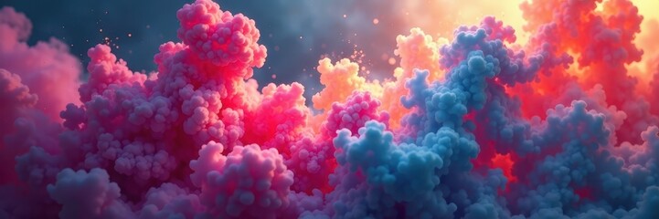 Fototapeta premium Vibrant swirling clouds of colored smoke in a surreal environment, abstract, misty, cloud
