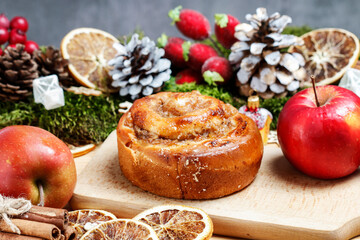 Traditional Christmas rolls with apple filling and cinnamon.