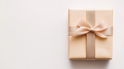 Simple soft pink gift box with a matching ribbon on white background