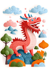 Obraz premium 3d Chinese new year greeting with a red dragon