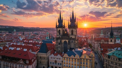 Obraz premium Urban Landscape: The Red Towers of Tyn Church, Prague