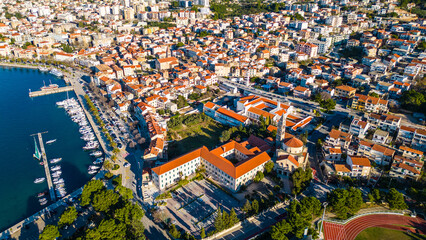 Makarska, a stunning coastal city on Croatia's Adriatic Sea, captured from the drone, reveals its...
