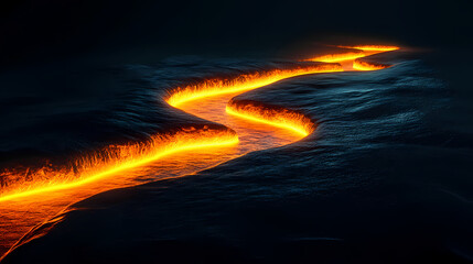 Abstract glowing neon line on dark surface. Incandescence. Illustration