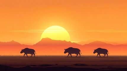 Silhouettes of Animals at Dawn on the Plains