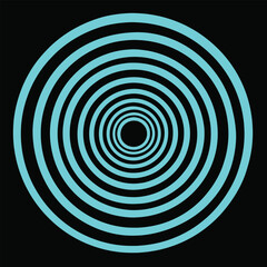 Hypnotic spiral pattern, neon cyan glow vector art illustration on black background