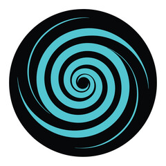 Hypnotic spiral pattern, neon cyan glow vector art illustration on black background