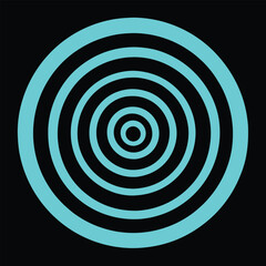 Hypnotic spiral pattern, neon cyan glow vector art illustration on black background