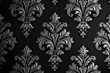 Fototapeta premium Vintage Damask Black and Grey Wallpaper Texture Background