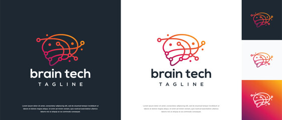 Smart brain technology vector logo design. Technology human brain connection logo template.