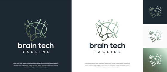 Smart brain technology vector logo design. Technology human brain connection logo template.