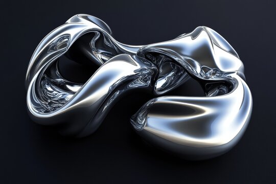 Abstract 3d liquid metal forms on black background  fluid and organic chrome designs showcase