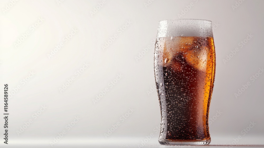 Wall mural A refreshing cold soda with condensation droplets on a clean white background.