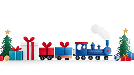 Winter holidays Christmas train express watercrolor illustration isolated on white background	