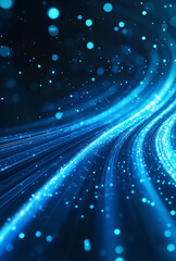 Fototapeta premium Futuristic Blue Fiber Optic Light Trails with Sparkling Bokeh Effect