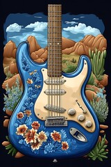 Floral Desert Guitar: A Vibrant Southwestern Art Print