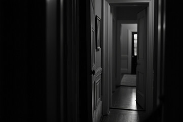 Dimly lit corridor with an open door waiting