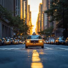 Fototapeta premium New york city taxi in vibrant sunset urban transportation scene street level dynamic city life
