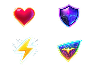 Colorful and vibrant symbols representing love, protection, strength, and energy in a magical universe filled with imagination