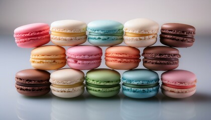 Obraz premium colorful macarons in various flavors displayed beautifully on a light background