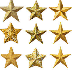 Obraz premium Collection of Glittering Gold Stars - Festive Holiday Decorations in Various Styles. AI generative.