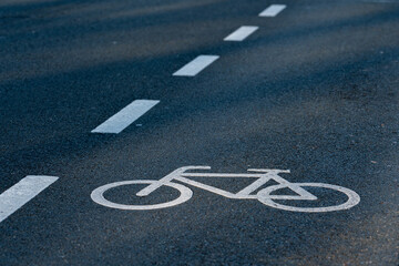 Fototapeta premium Bicycle lane marking on a quiet road in an urban area
