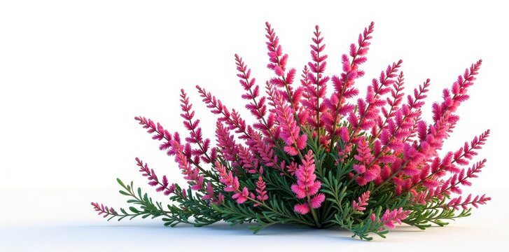 Overgrown wild heather shrub displayed on white background, landscape, outdoors