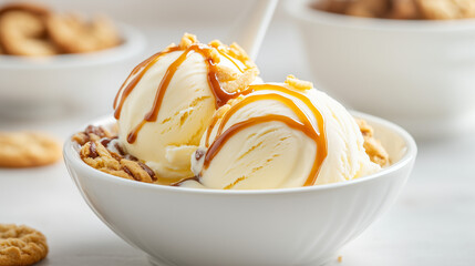 Ice cream dish with hot cookies and warm sauce drizzle  
