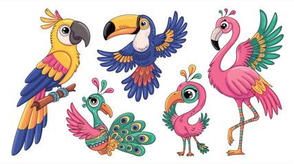 Obraz premium set of Cute Cartoon adorable tribal animals with feathers isolated on a white background, different poses 