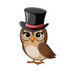 set of Cute Cartoon adorable owl wearing fancy caps isolated on a white background