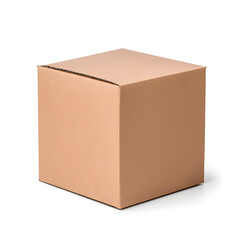 Fototapeta premium Parcel brown cardboard box pack mock up isolated on white