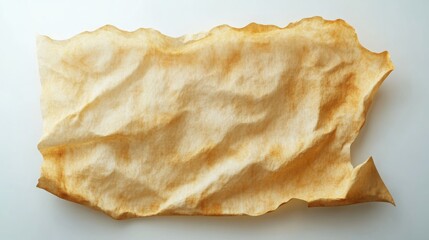 Realistic illustration of aged parchment with yellowed edges and textured folds on a white background. 