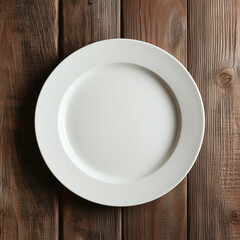 Minimalist White Plates on Rustic Wooden Tabletop Background