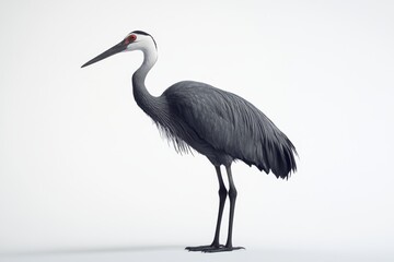 Obraz premium A striking grey heron with a long neck and slender legs, captured in a minimalist studio setting against a white background.