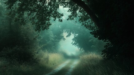 Obraz premium A forest path with trees and grass