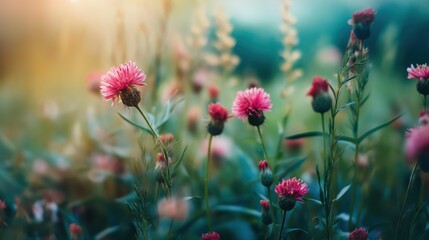 A field of pink flowers