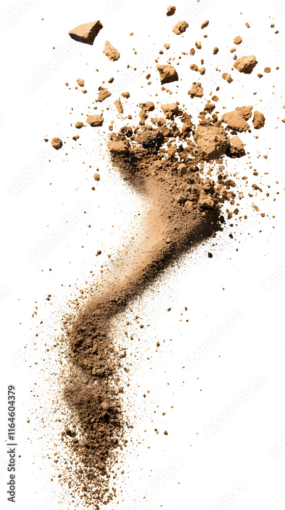 Wall mural Dry soil explosion side view Isolated on white background