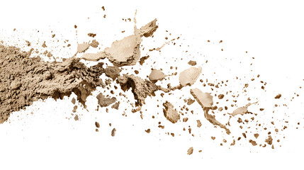 Dry soil explosion side view Isolated on white background